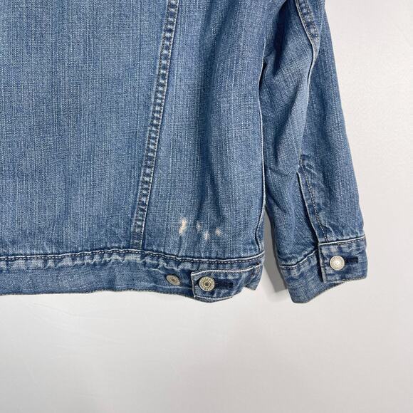 Levis Womens M Blue Sherpa Denim Trucker Jean Jacket Cream Cotton Button Front - Picture 6 of 9